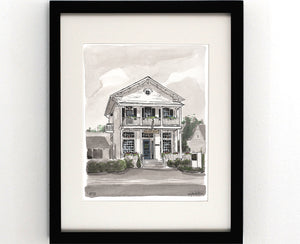 Watercolor painting of the 1870 Restaurant in Jewett Bass Hall in Midlothian, Virginia