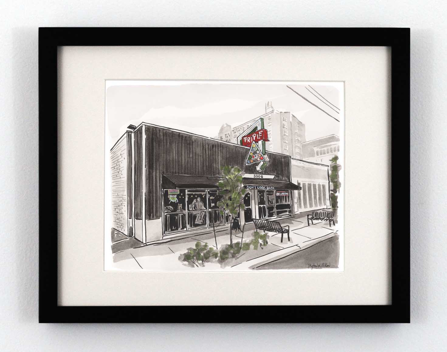 Watercolor painting of Don't Look Back Triple in Richmond Virginia