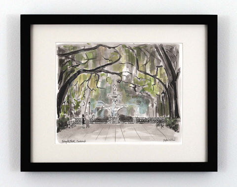 Fine art print of Forsyth Park in Savannah Georgia in watercolor style by Peyton Millikan.
