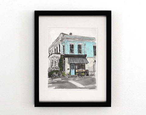Watercolor painting of Garnett's restaurant in Richmond, Va