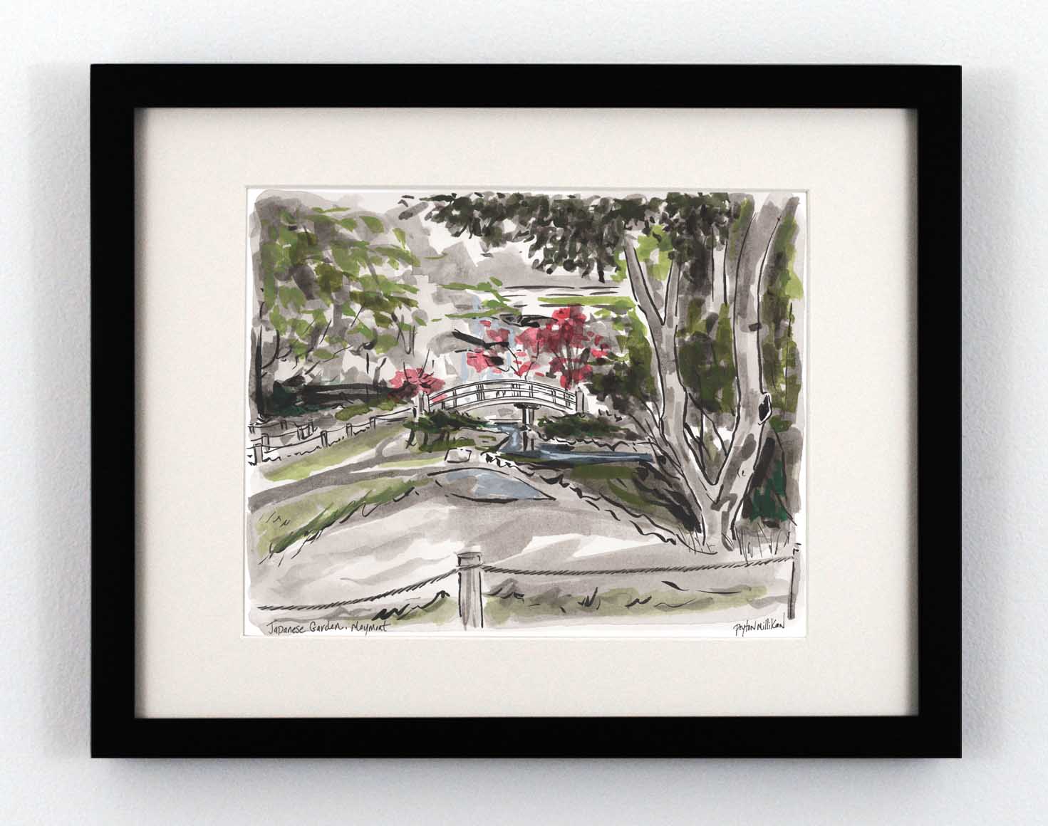 Watercolor painting of the Maymont Japanese gardens