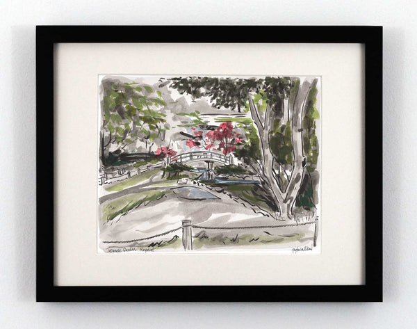 Watercolor painting of the Maymont Japanese gardens