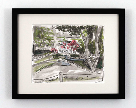 Watercolor painting of the Maymont Japanese gardens