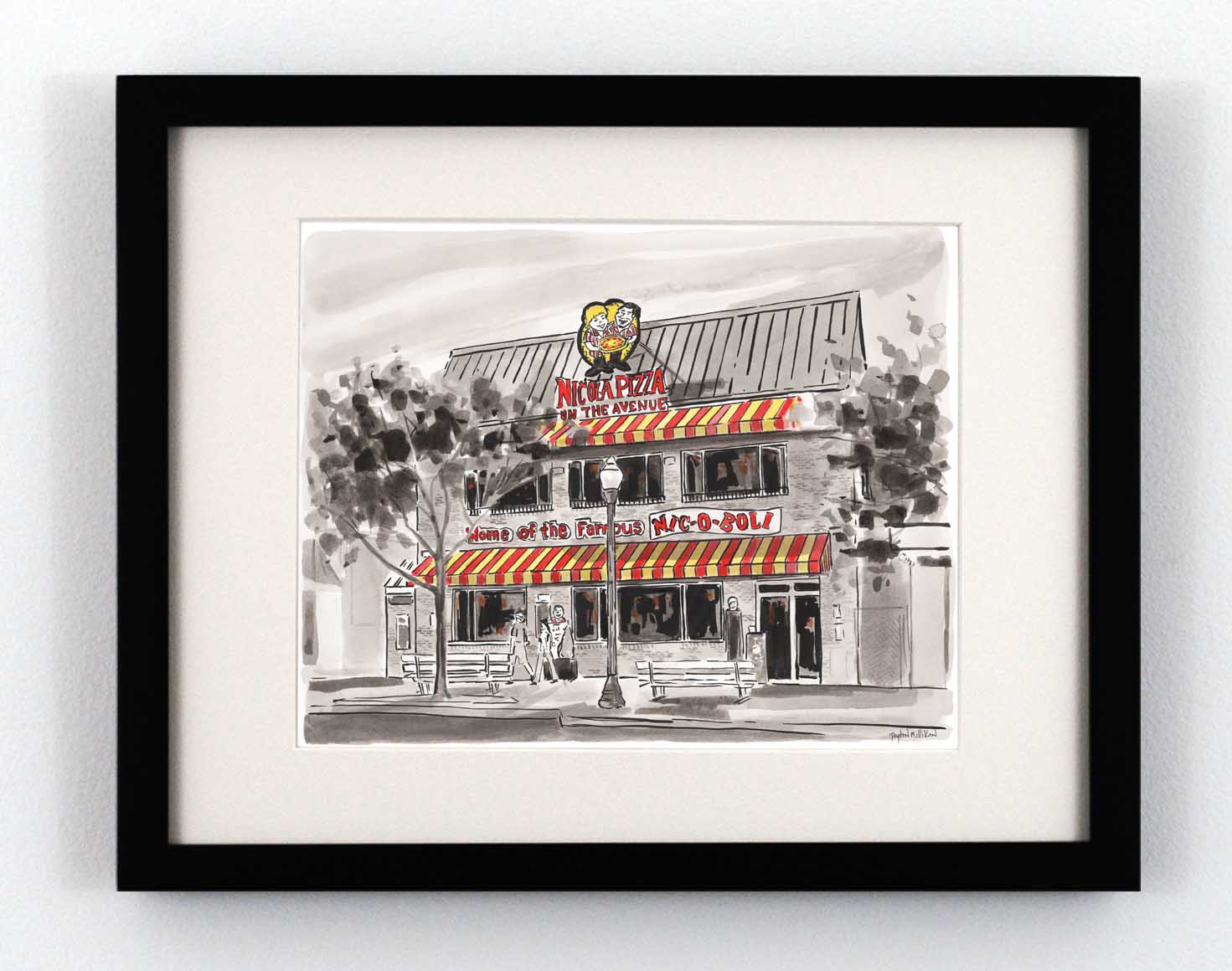 Watercolor painting of Nicola's Pizza in Rehoboth Beach