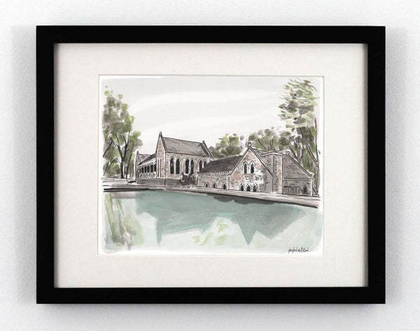Watercolor painting of the pump house in Richmond Virginia's Byrd Park