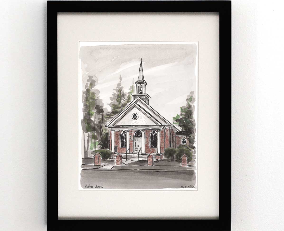 Watercolor painting of Winfree Church in Midlothian Virginia 